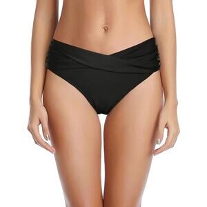 NWT Tempt Me Black Twist Bikini Bottom – L – High Waist, Moderate Coverage